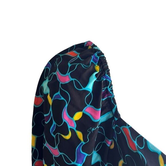 Staud Josephine Black Colorful Logo Print Side Zip Sweetheart Neck Top Blouse 12 - Picture 6 of 15